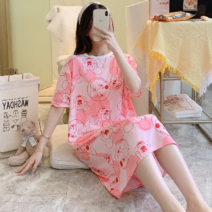 Weishang red vestido de dormir de mujer de verano de manga corta estilo de dibujos animados coreano suelto encantador corazón de la niña puede usar el cabello