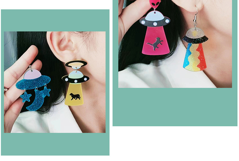 14g Weight Stainless Steel Ear Needle Material Drop Earrings Classification 1 Pair Quantity Holiday Occasion 1 Pair Cute Spaceship Printing Arylic Drop Earrings