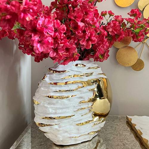 Export light luxury electroplated gold ceramic handicrafts flower arrangements wedding home KTV model room flower shop vase ornaments