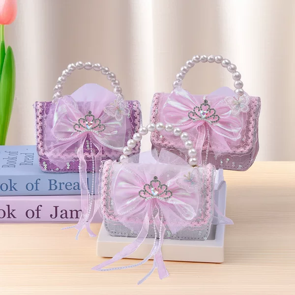 Children's Bag Small Fragrant Bow Crown Storage Daily Matchinging Pearl Satchel Tassel Coin Purse Female Cute
