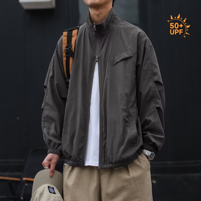 American Retro Workwear Jacket for Men in Spring and Autumn, Handsome Stand-Up Collar Casual Tops, Men's Trendy Brand Pilot Jackets