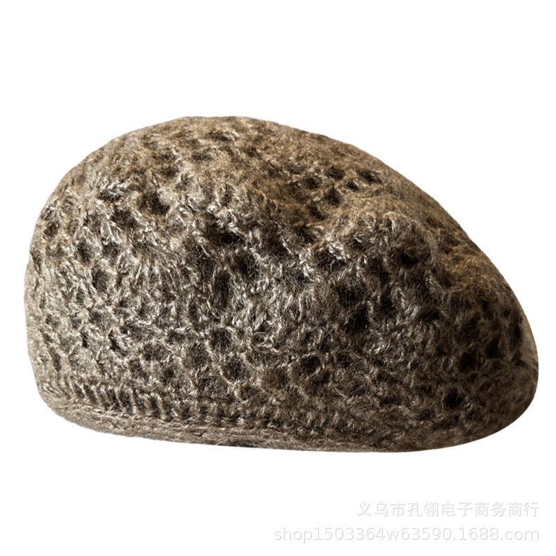 明星同款手工钩花贝雷帽子女秋冬保暖显脸小画家帽百搭气质针织帽|undefined
