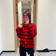 深圳南油高定M+红色条纹针织开衫25FW缪毛衣外套男女同款显瘦女装