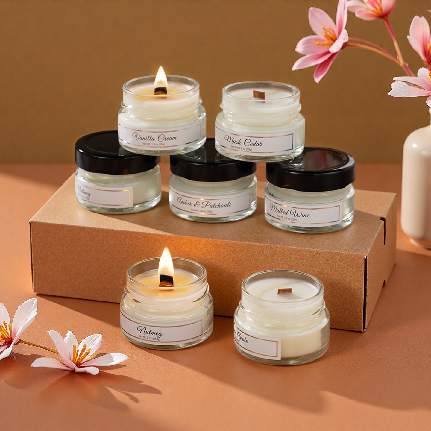 Conjunto de velas aromáticas 3 peças caixa presente cera soja_voghion.com