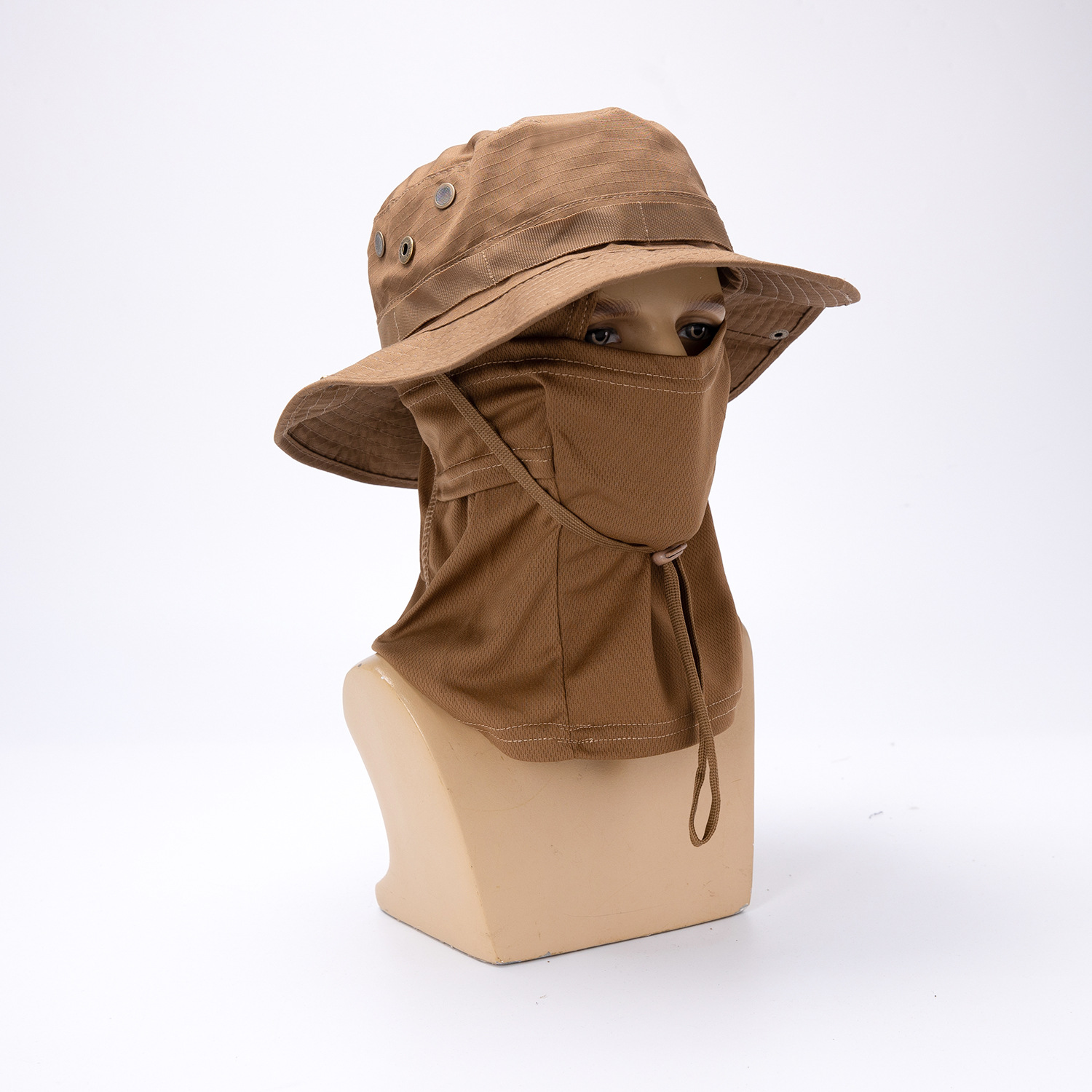 Sombrero de borde redondo de camuflaje transfronterizo Sombra de sol al aire libre Tácticas Funda de sombrero Benny Tapa de ley Balafak Máscara de pesca