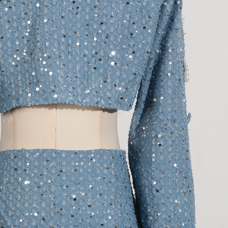 Women's Clothing Elegant Women's Dress With Pearl Embellishments & High Waist Design - Fashionable Long Sleeve A-Line Mini Dress For Summer​_voghion.com