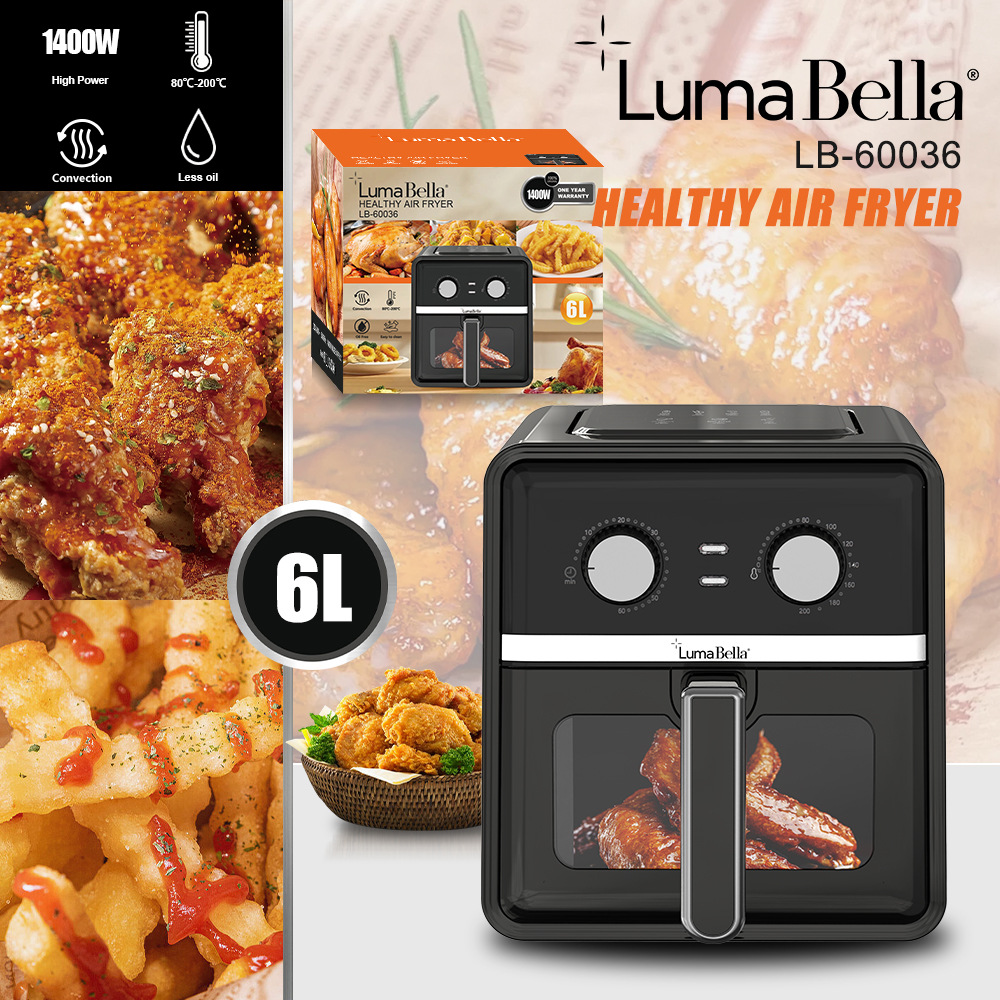 Export Lumabella60036 Fryer Household Mechanical Double Knob 6L Air Fryer Visual Oil-Free Health
