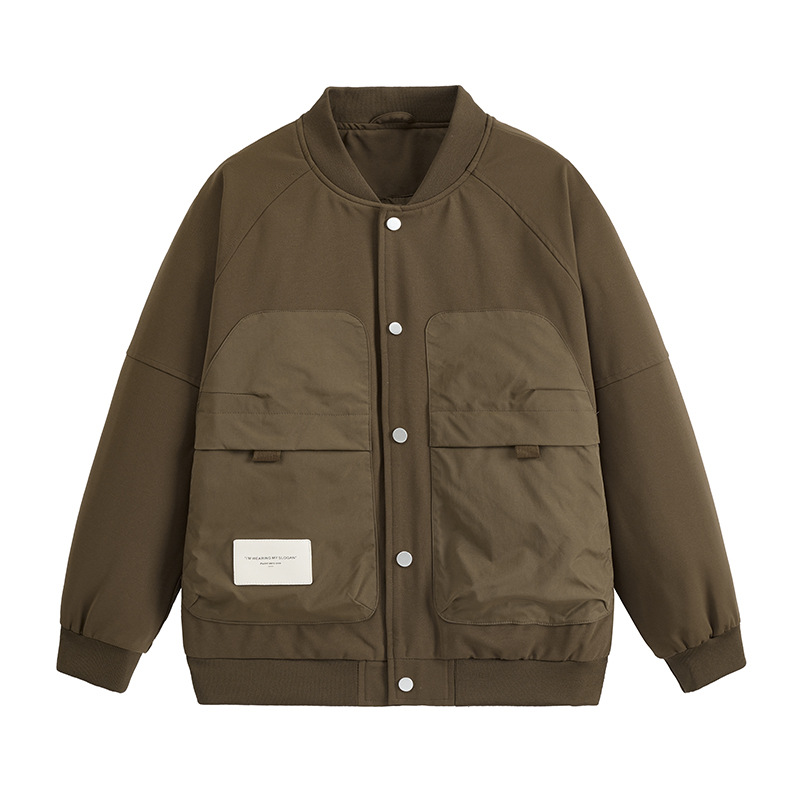 Nouveau col de baseball, veste décontractée pour hommes à la mode et tendance printemps-automne, décoration de poche en trois dimensions,_voghion.com