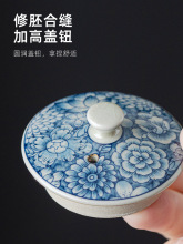 老陶泥汝窑青花茶壶复古手工家用四方陶瓷单壶功夫茶具开片泡茶器