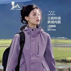 ビッグブランドの女性用パープルジャケット 2025 新しいアウトドア防風防水スリーインワン登山ジャケット女性用