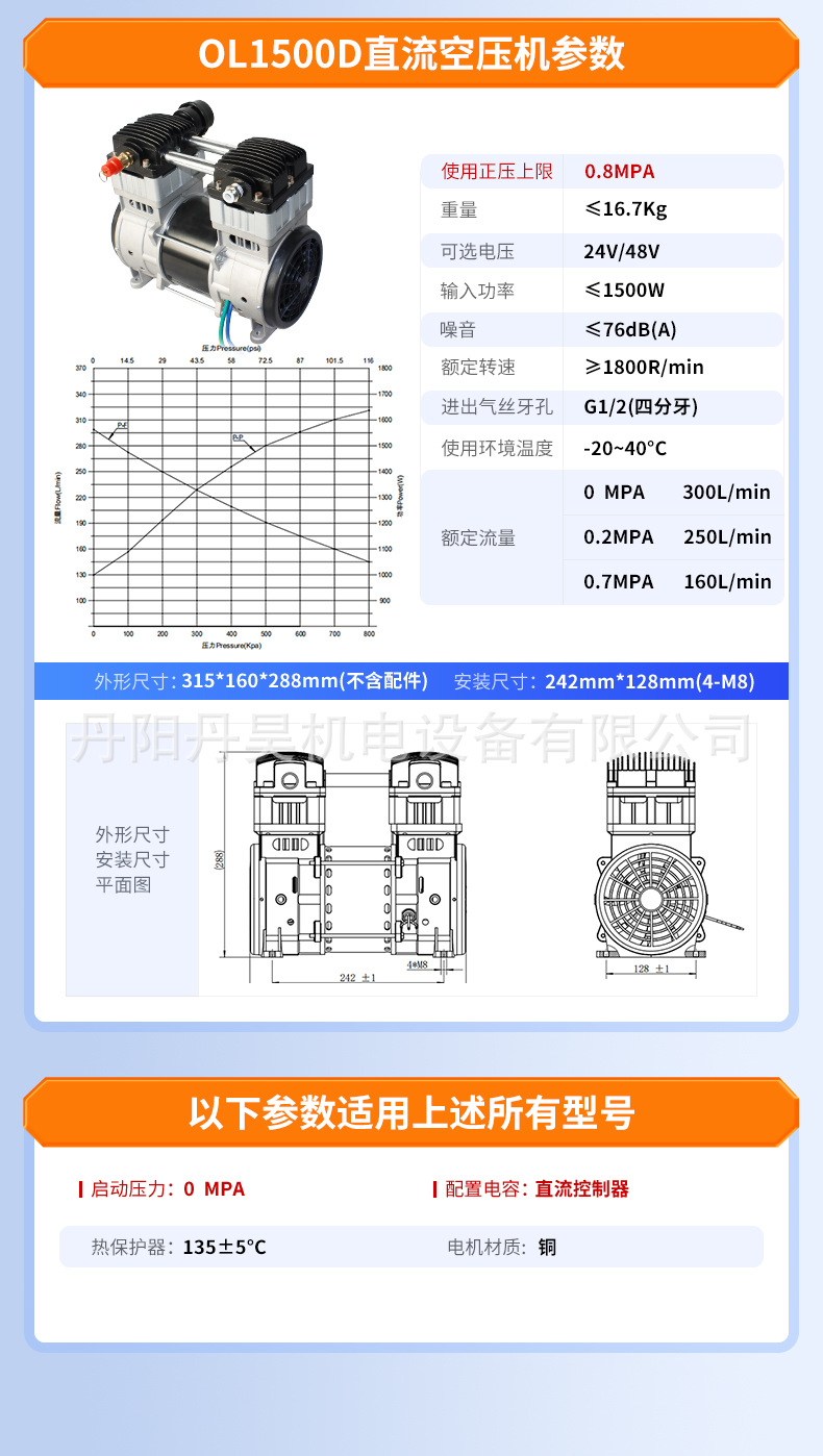 Danhao Vehicle-Mounted Dc Oil-Free Air Compressor Piston Booster Compressor Silent Maintenance-Free 12V24V48V