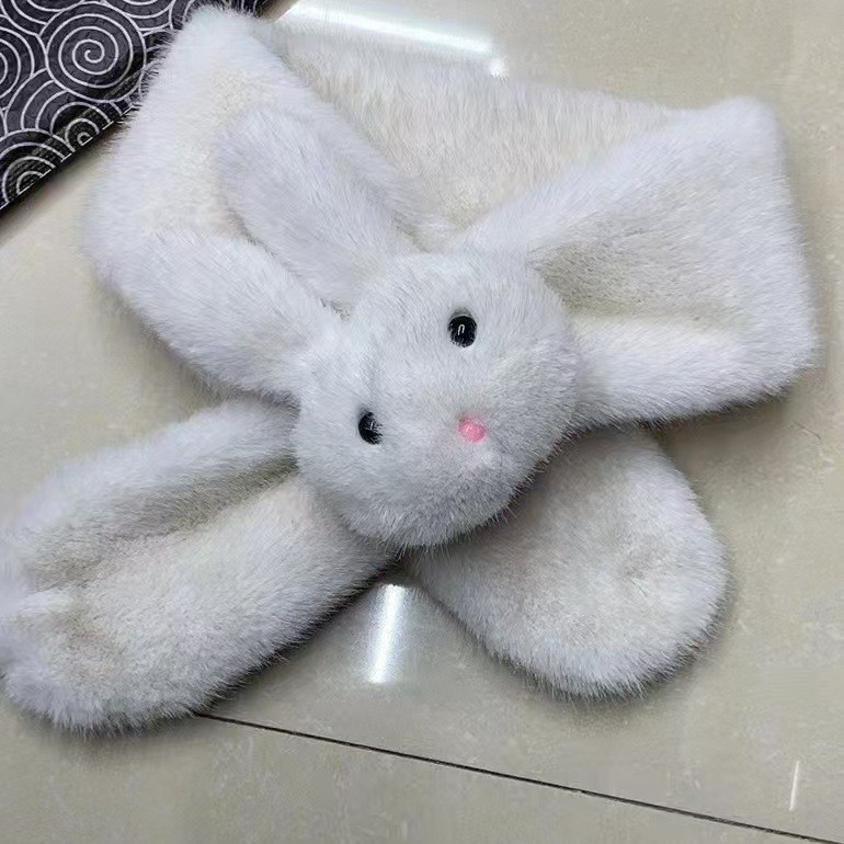 Imitation Mink Rabbit Cartoon Scarf, Short Korean Style Plush Autumn and Winter Versatile Double-Sided Thickened Neck Warmer