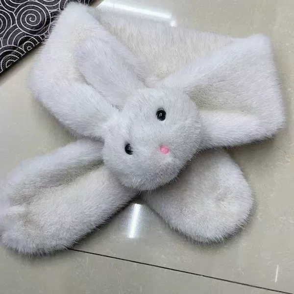 Imitation Mink Rabbit Cartoon Scarf, Short Korean Style Plush Autumn and Winter Versatile Double-Sided Thickened Neck Warmer