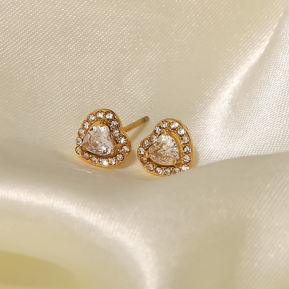 Fashion Heart Shape Stainless Steel Ear Studs Plating Zircon Stainless Steel Earrings