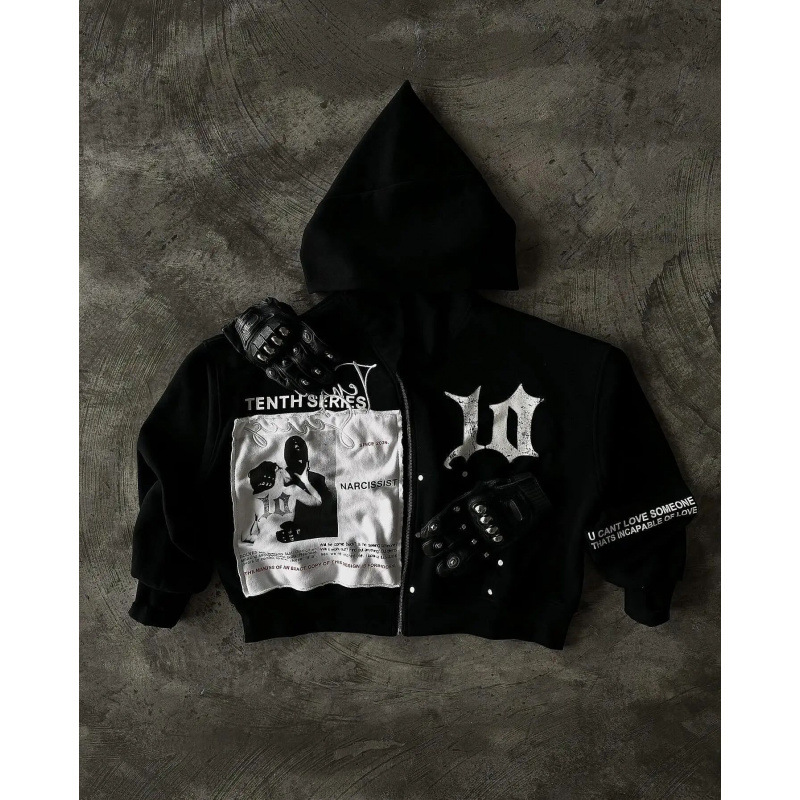 Felpa con cappuccio e zip con stampa a stelle streetwear – Pullover oversize unisex alla moda con grafica digitale_voghion.com