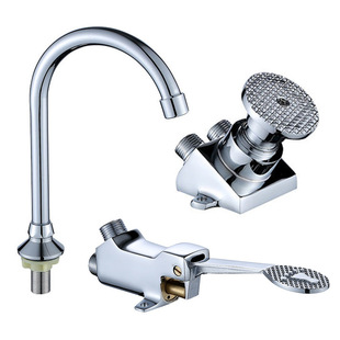 Copper vertical foot-operated basin single-cooling faucet for hospital laboratory wash basin foot-operated faucet