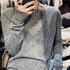 欧货超细羊毛微透超薄打底毛衣女宽松显瘦纯色长袖羊绒打底针织衫