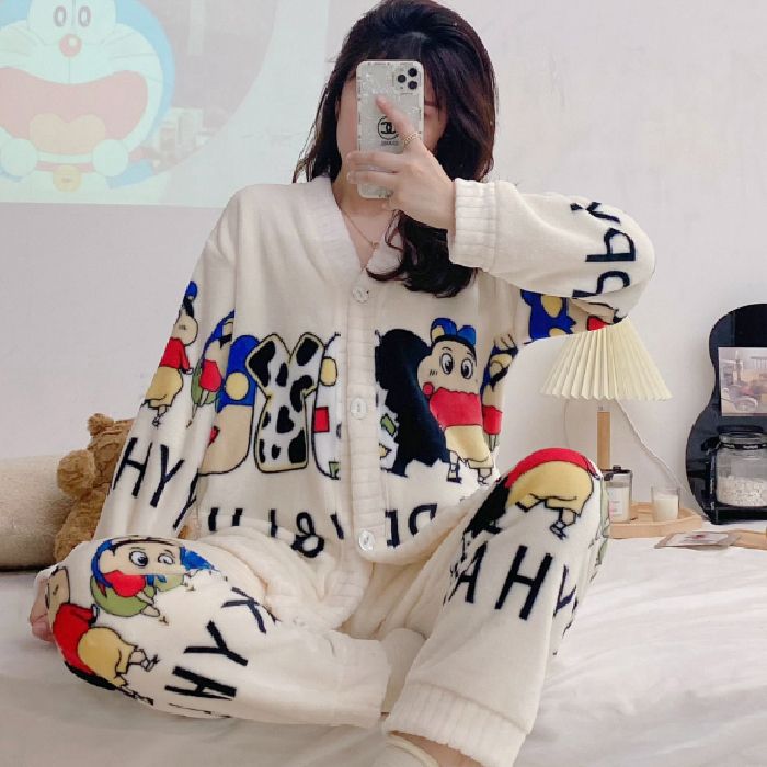 220 jin transfronterizos al por mayor tamaño M - 6XL pijamas de franela de invierno Cardigan con camisa de lana gruesa set de ropa para el hogar