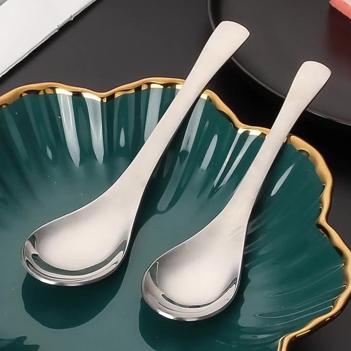 Cuillère à riz pour dessert pour enfants, en acier inoxydable poli miroir, style chinois, 304 unités, vente en gros_voghion.com