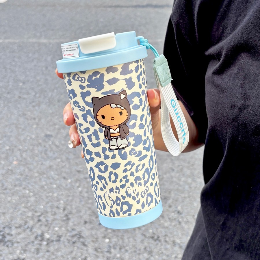 New Double-Drink Brutalist Coffee Cup with Leopard Print, Large Capacity with Straw, Stainless Steel, Wholesale Package with Free Shipping