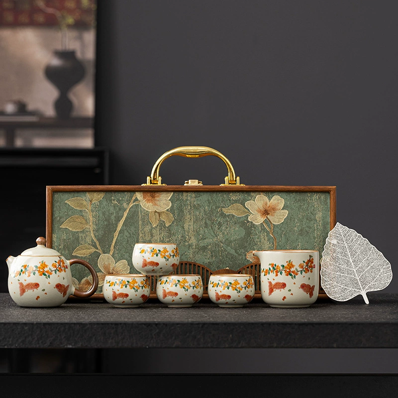 Tea set, gift box, retro teapot, ceramic tea cup, Chinese style