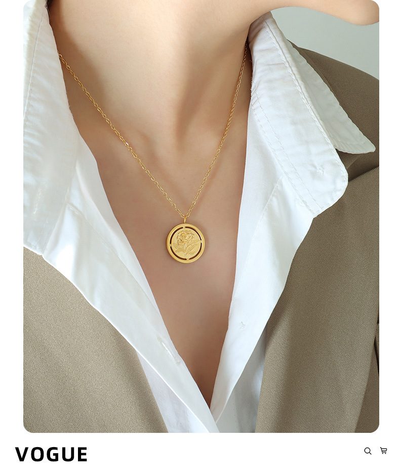 Elegant Round Rose Titanium Steel Pendant Necklace 1 Piece