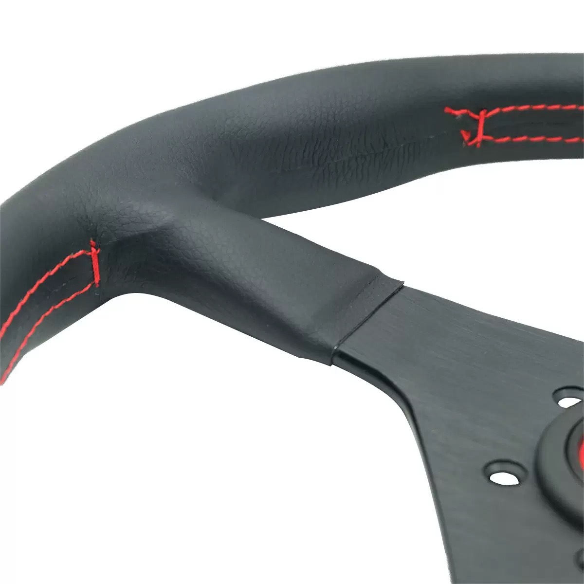 14inch Modified genuine leather car steering wheel V1 flat double-line 5mm thickened bracket drift racing steering wheel