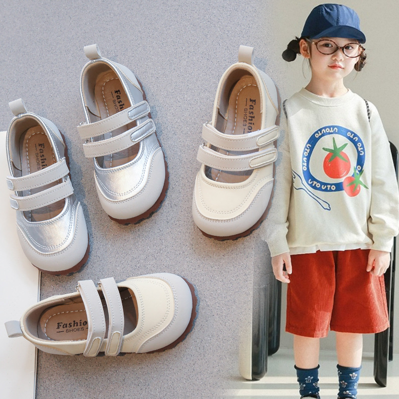Zapatos de cuero para niñas nuevos zapatos casuales para niños, zapatos de sola suave, zapatos de verano con falda plateada, zapatos para niños image 1