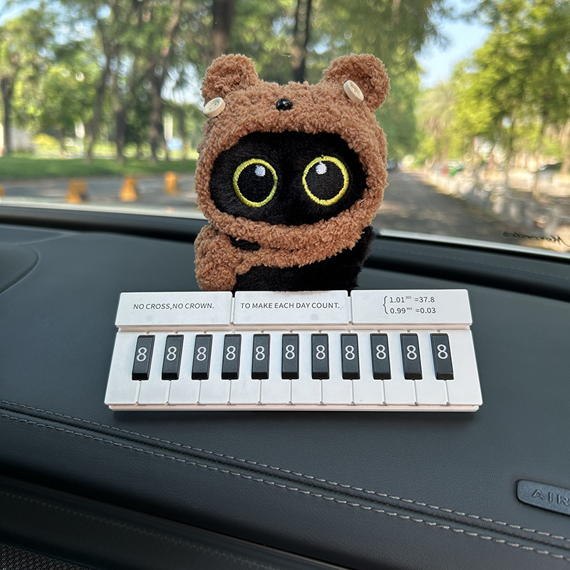 Pequeño gato negro bolsos colgantes lindos muñecas de peluche muñecas automóviles tarjetas telefónicas de estacionamiento temporal tarjetas de número de mujer