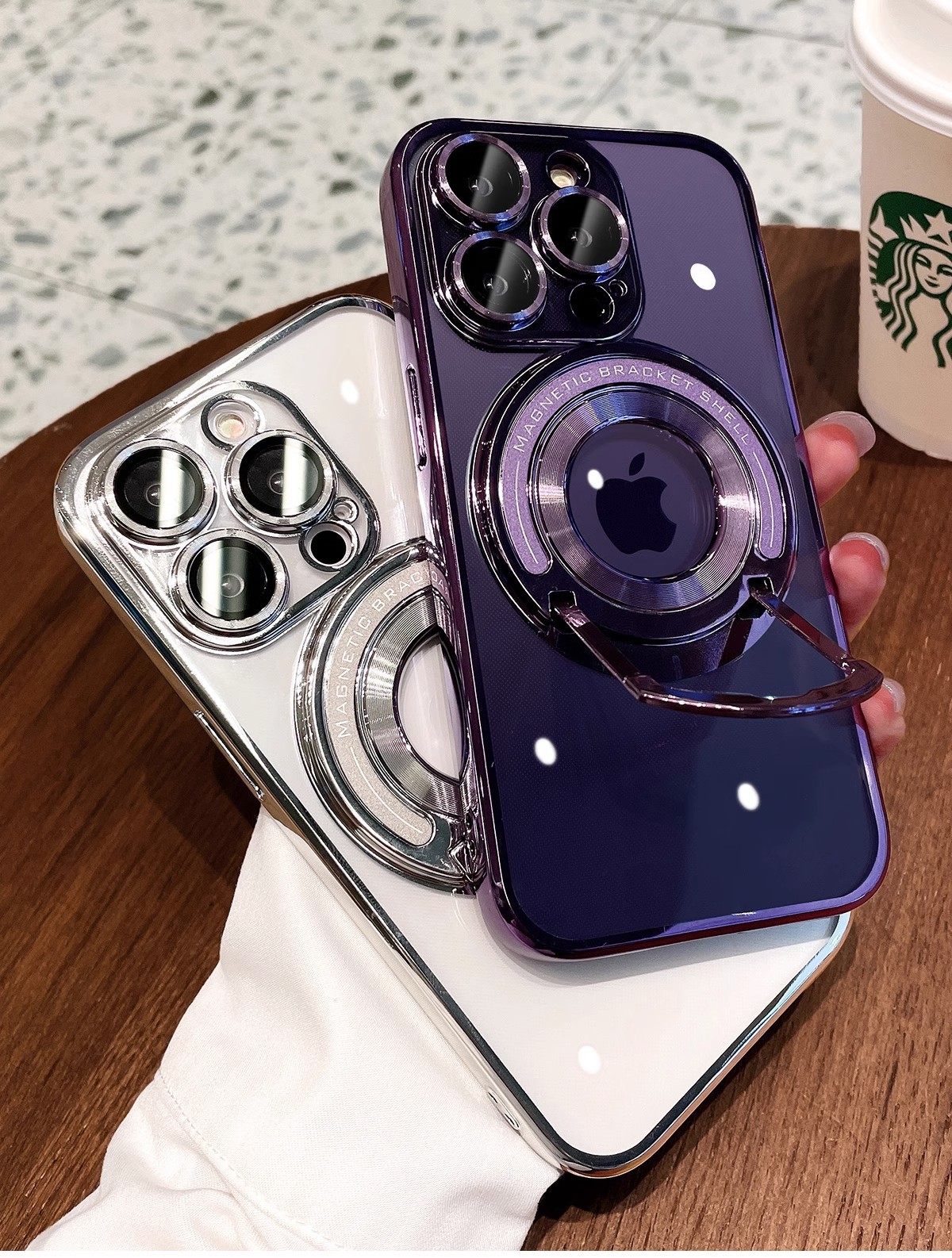 Görünmez braketli Apple 16 cep telefonu kılıfı, iPhone 15 için uygun manyetik emişli, lens filmi ve 14 ProMax koruyucu kapaklı.