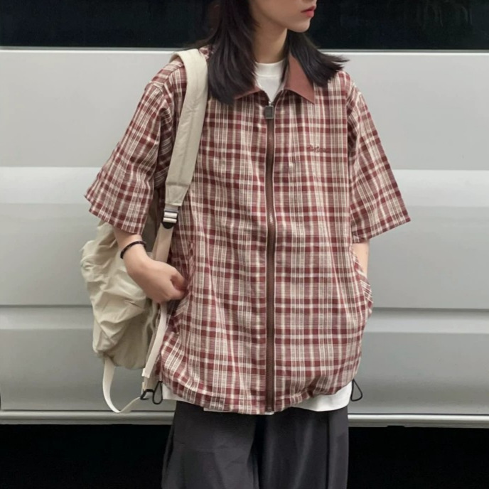 美式休闲风假两件衬衫领短袖T恤女夏季宽松百搭高级感polo衫上衣