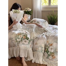 法式浪漫琉璃纱边天丝棉四件套凉感复古油画花边被套床单床上用品