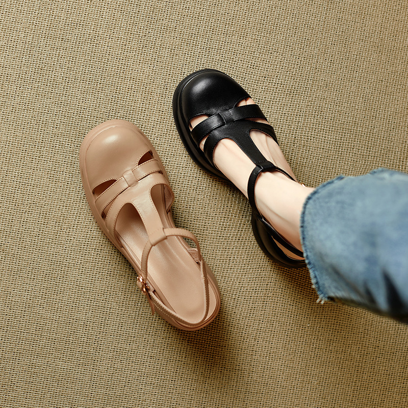 Sandal nữ quai chữ T đế xốp dày phong cách La Mã dệt — đen chi tiết 1