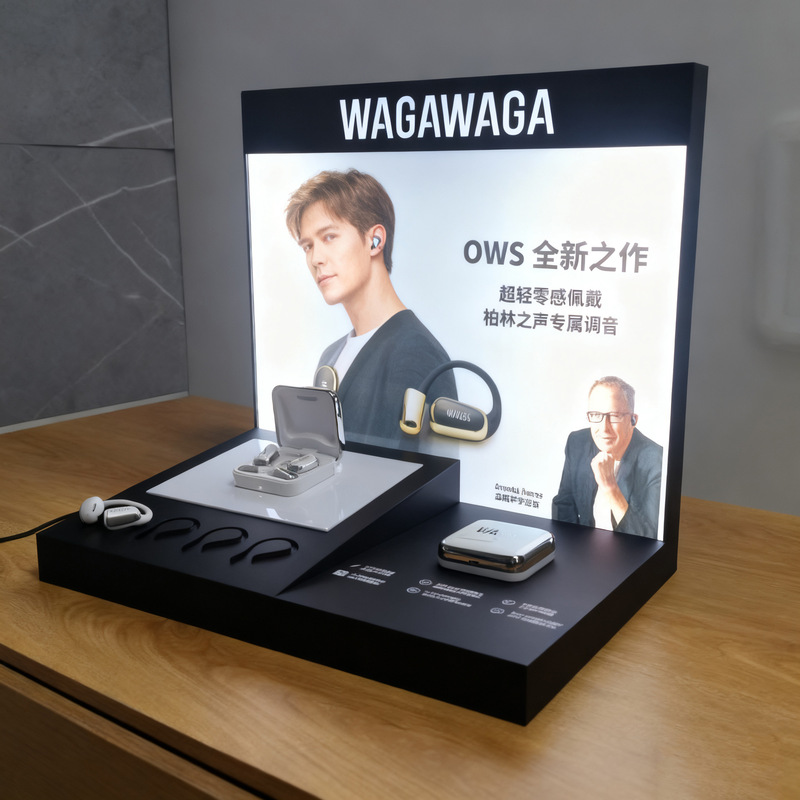 Bluetooth headset interactive listening display stand, custom-made for digital stores, offers direct Bluetooth connection without the need for a mobile phone