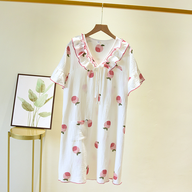 LJHホワイトピーチ-クレープ半袖スリーパースカート