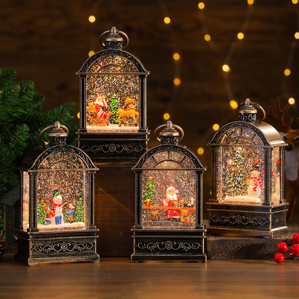 Navidad nueva ventana de luces creativas iluminadas con caja de música luces de noche decoraciones de Navidad regalos de Navidad
