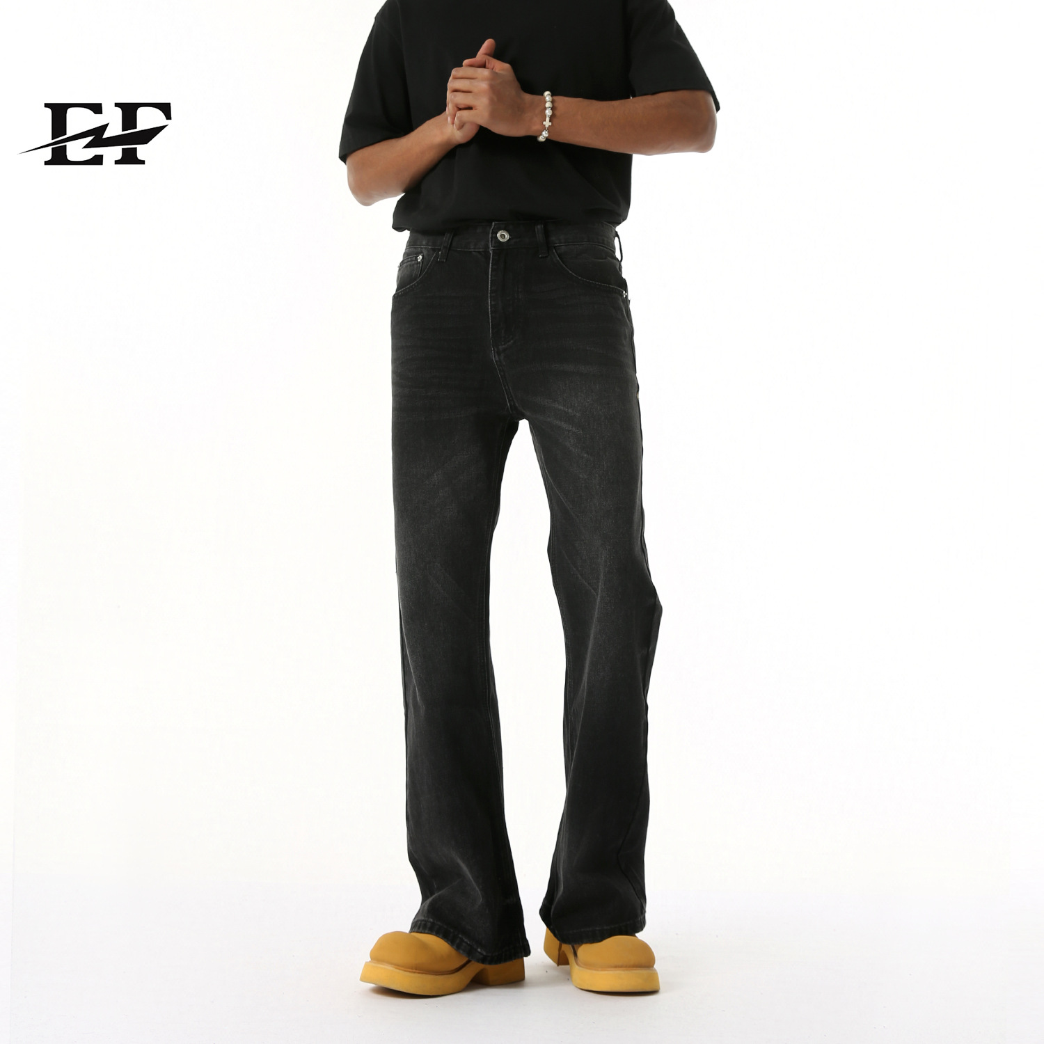 EF JEANS | 2025 spring new American retro micro-hora body washed black and gray Joker Denim pants