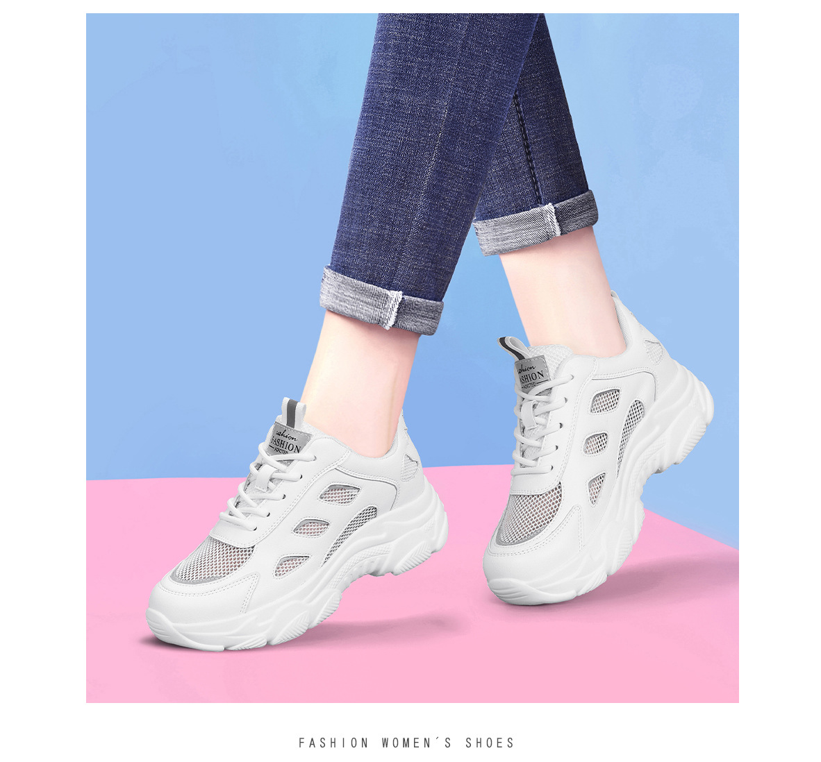 Giày sneaker nữ đế dày phối quần ống rộng, giày thể thao lưới thoáng khí mùa hè — DH 58623 Trắng, DH 58623m màu xám chi tiết 15