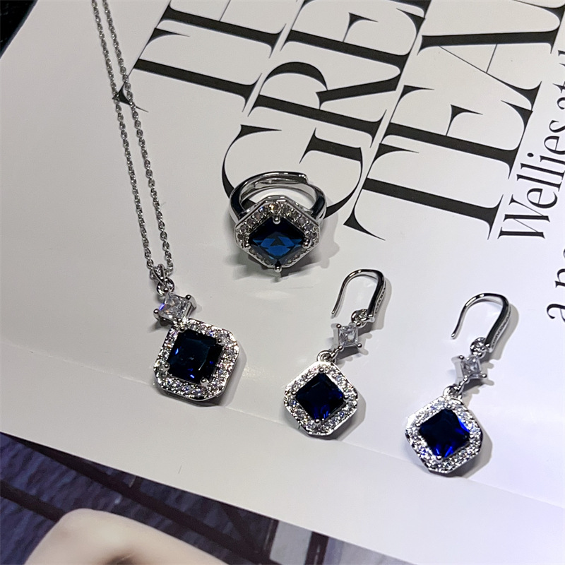 Fashionable elegant geometric square blue set with zircon