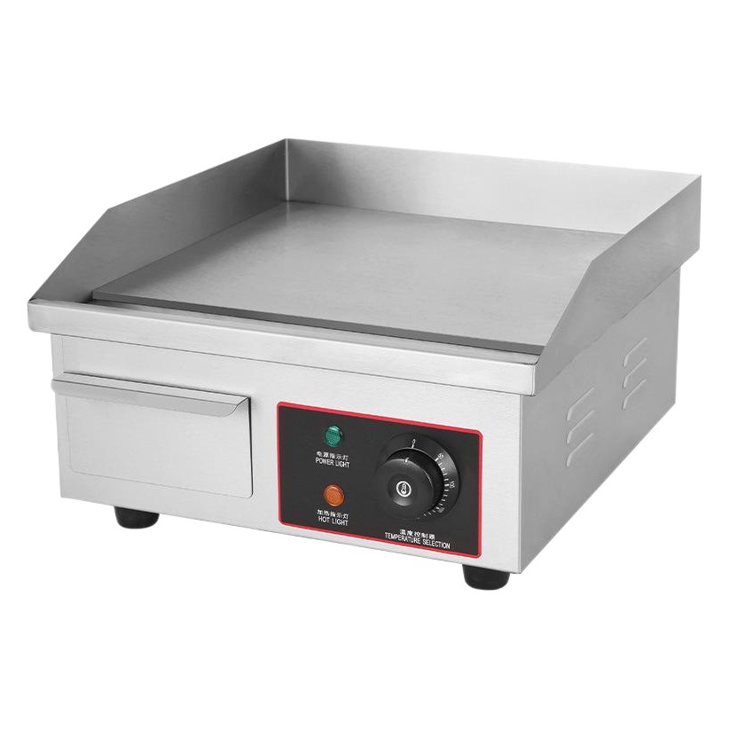 FUQI comercial escritorio plancha eléctrica cuerpo de acero inoxidable Placa de hierro placa a la parrilla máquina de pastel de mano pinchos panqueque plancha eléctrica
