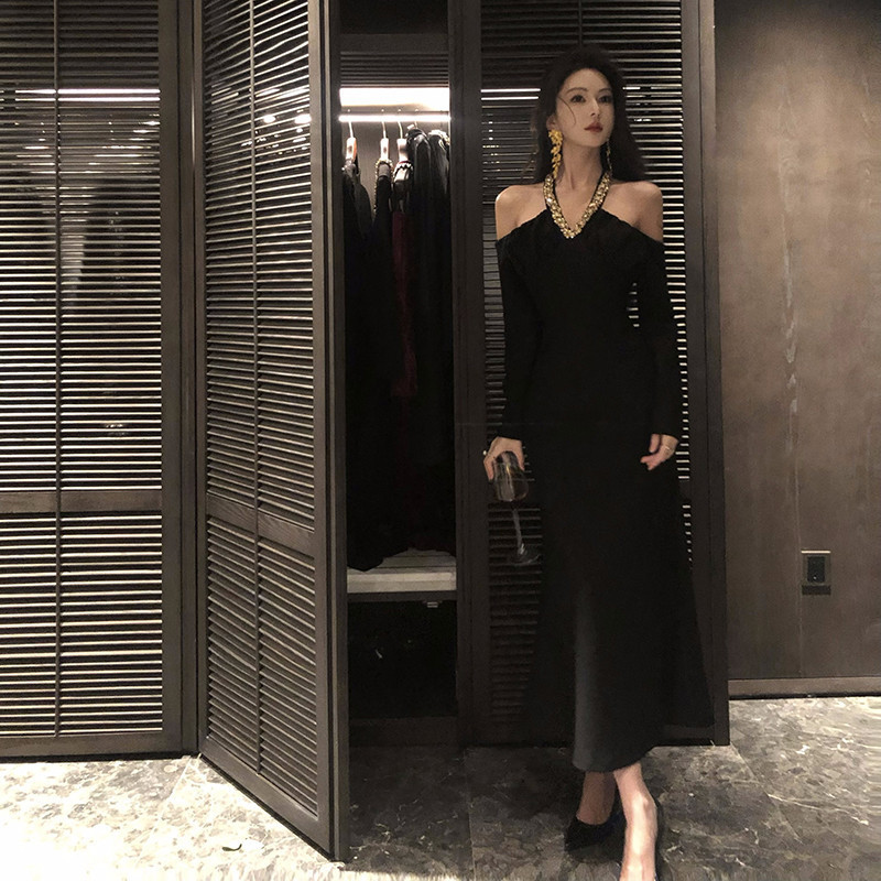 2025 New Celebrity Fashion Cross-Border Off-Shoulder Hollow Diamond Long Birthday Party Evening Dress