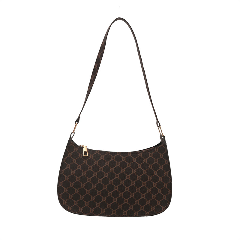 Bolsa de hombro coreana de estilo extranjero con textura de 2024, nueva bolsa de moda de mujer, bolsa de luna media luna, impresión retro, bolsa de tramo pequeño.