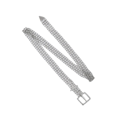 Diamond-embellished metal belt with square buckle, European and American fashion women's accessory for jeans