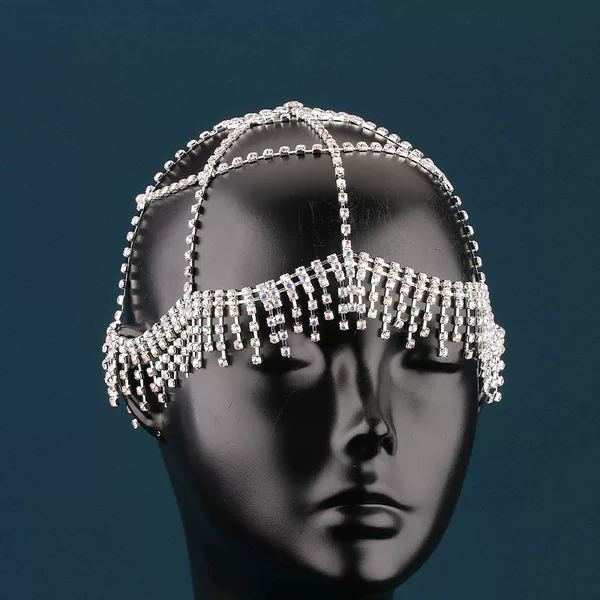 Cross-Border Hot-Selling Luxury Rhinestone Tassel Headwear Carnival Party Personalized Hair Net Photo Photo Super Flash Hair Net