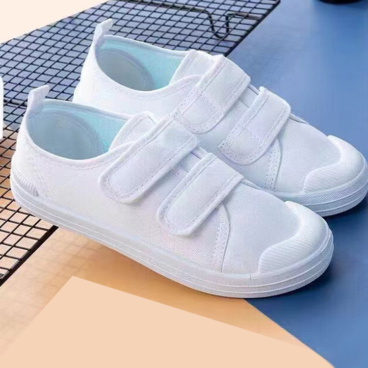Children's Shoes, Kidsren's White Shoes, Student Dance Shoes, Boys and Girls Velcro Student White Cloth Shoes, Kindergarten Indoor Shoes