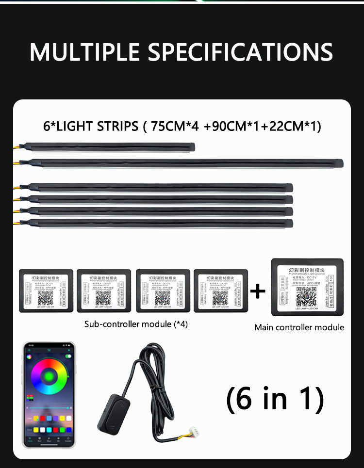 Universal Car Hidden Symphony No-Cut Wire App Dual-Control Interior Ambient Light Led Car Ambient Light