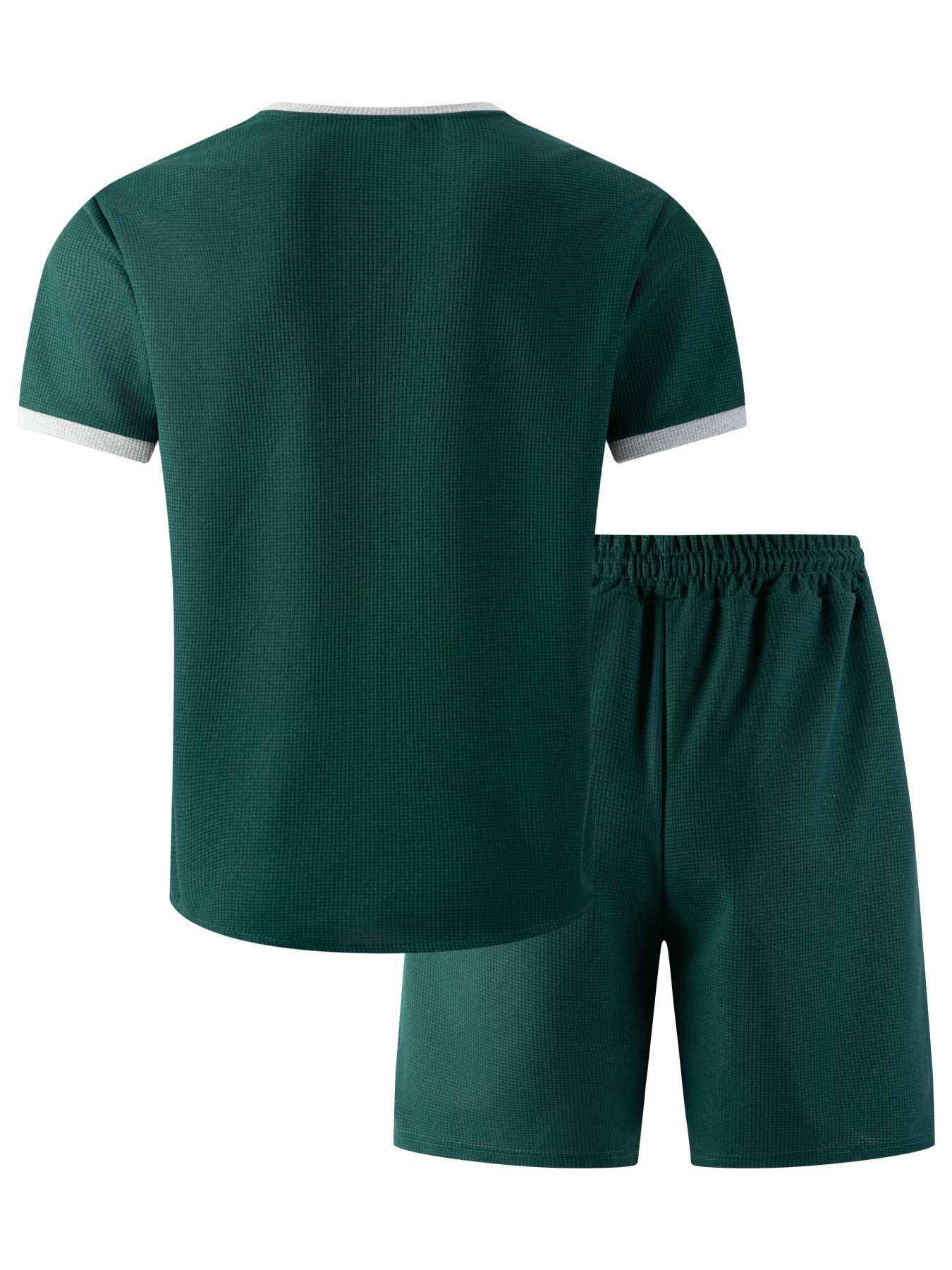 Herren Waffelstrick V-ausschnitt Set Mit T-shirt Und Kurzer Hose_voghion.com