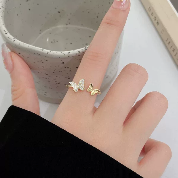 Cross-border Butterfly Opening Ring Women's Little Red Book Same Style Explosive Light Luxury High-end Niche Design All-match Ring