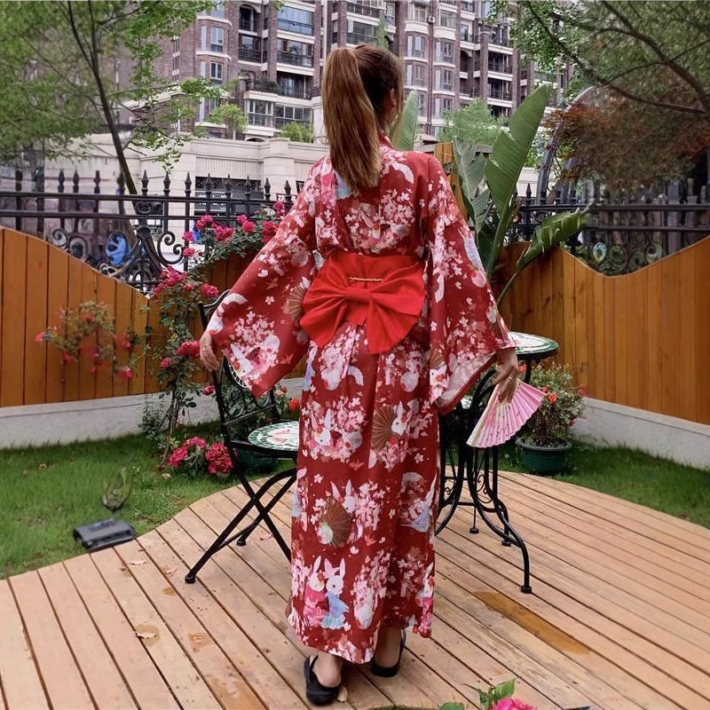 Japanese-Style Sweet and Cute Retro Mid-Length Tie-Up Improved Kimono Student Dress Gown Trendy