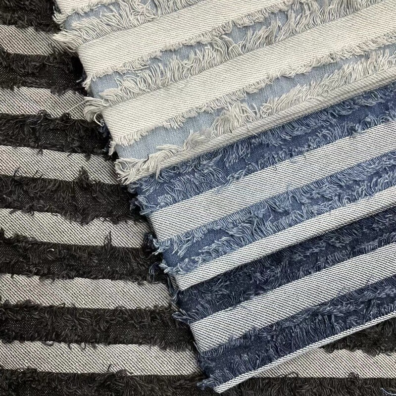 Striped Cut Flower 10 Count Denim Jacquard Washed Fabric Pants Skirt Jacket Clothing Luggage Shoe Material Fabric Trendy Brand